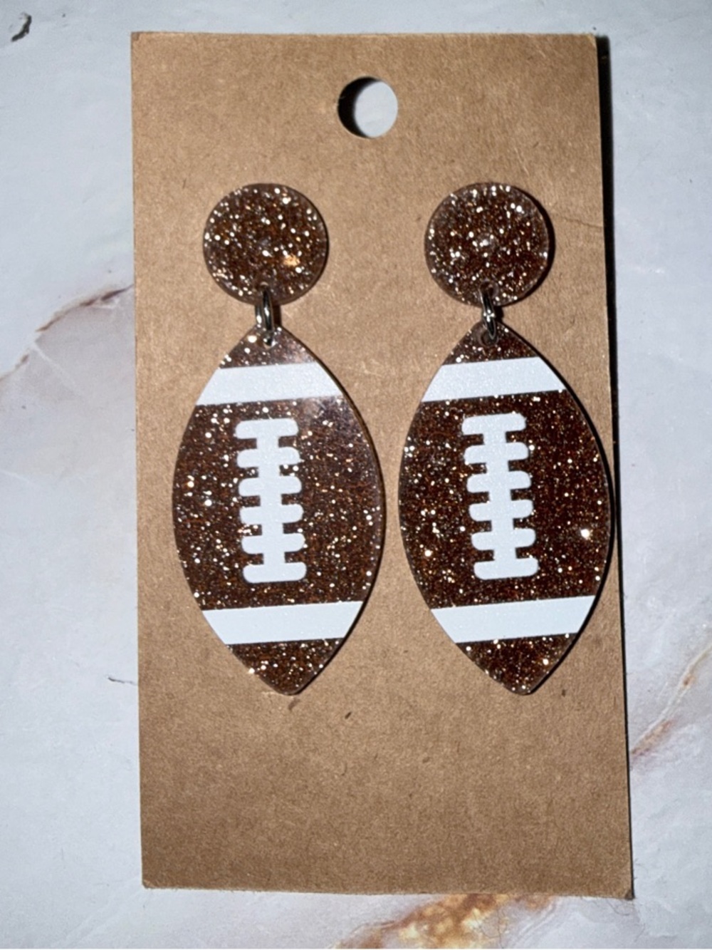 Glitter Brown Football Dangle Earrings - Unbranded